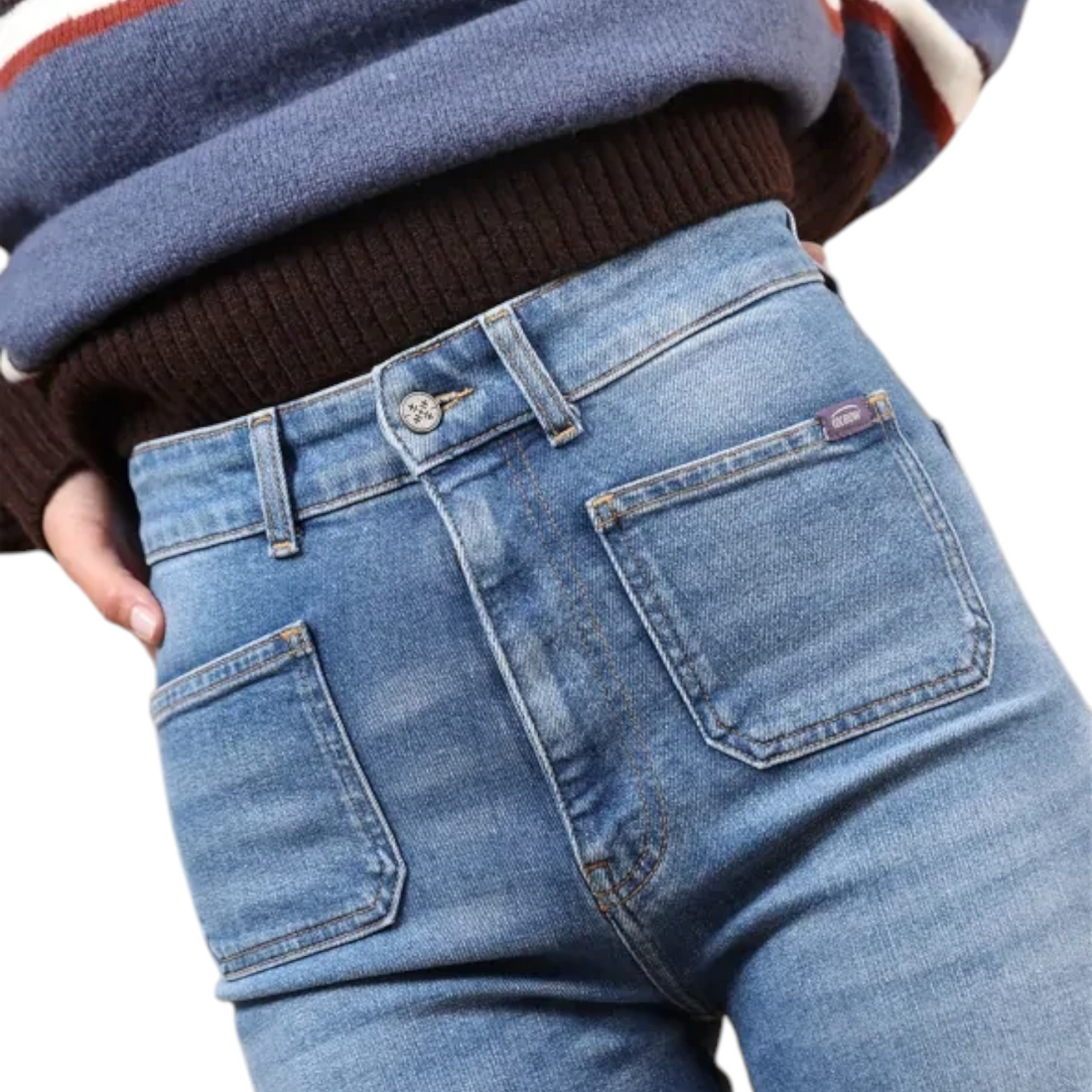 Jean femme Oxbow Mariner-pt bleu vintage indigo avec poches plaquées avant, coupe droite stretch chez Born2ride