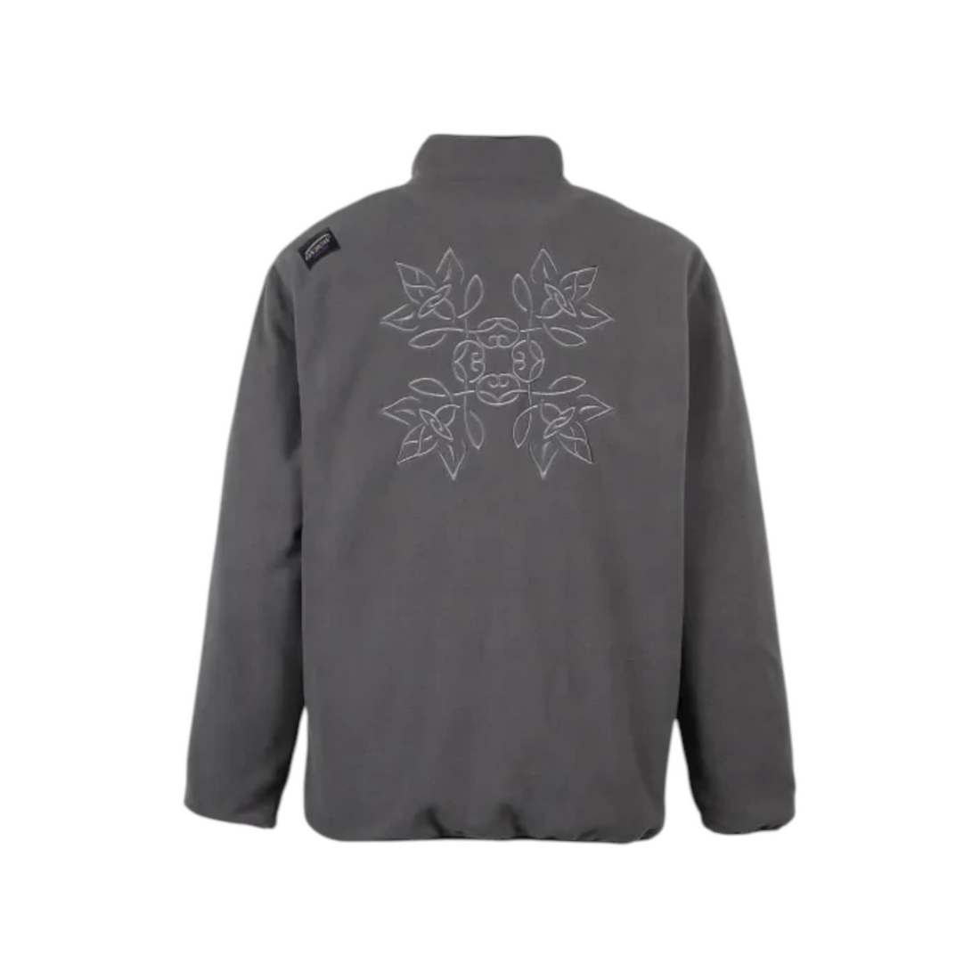Vue arrière de la polaire réversible noire Oxbow Rituals-wrm avec broderie florale, vendue chez Born2ride