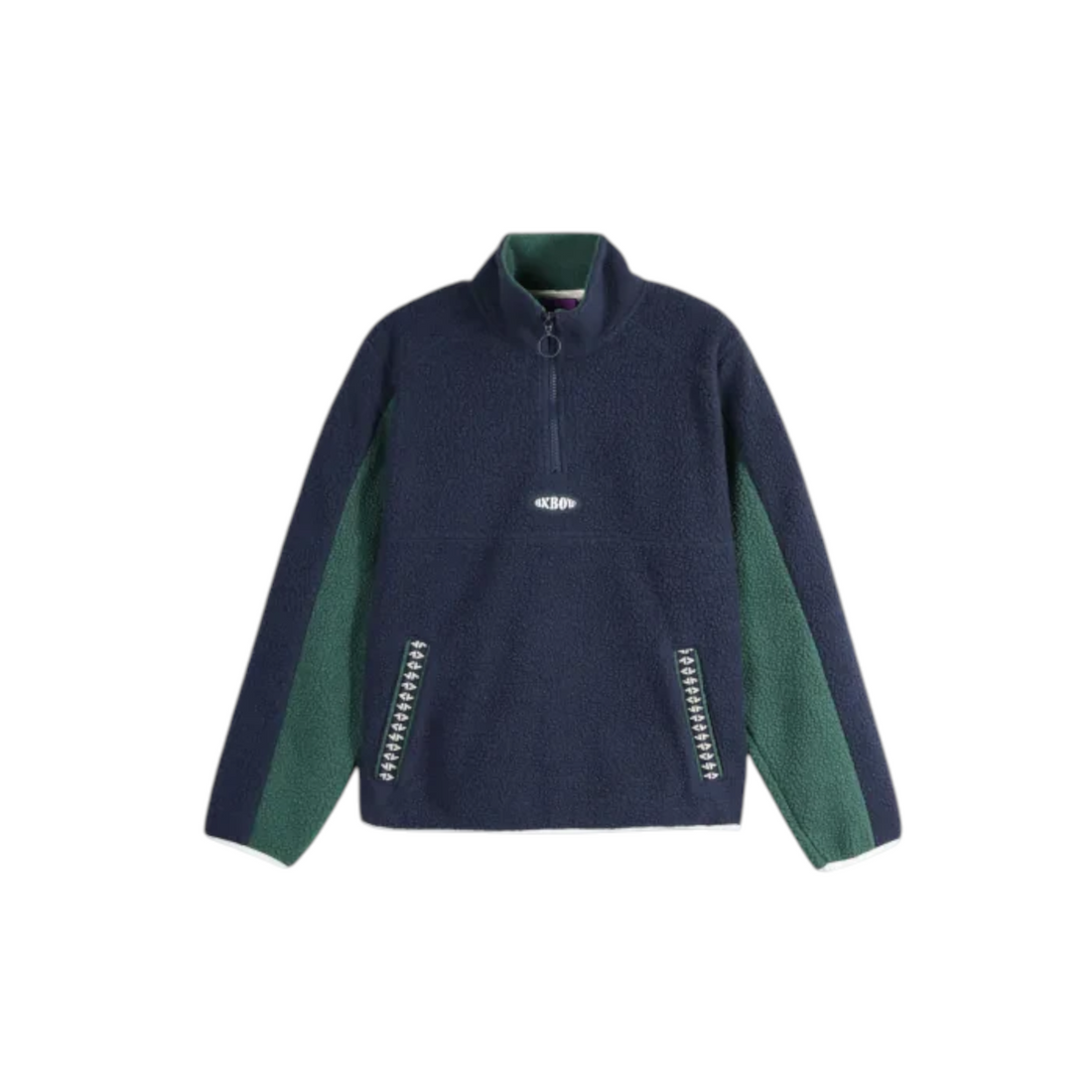 Polaire sherpa demi-zip Born2ride Oxbow Goldie-wrm bleu foncé et vert avec broderie frontale et poches latérales