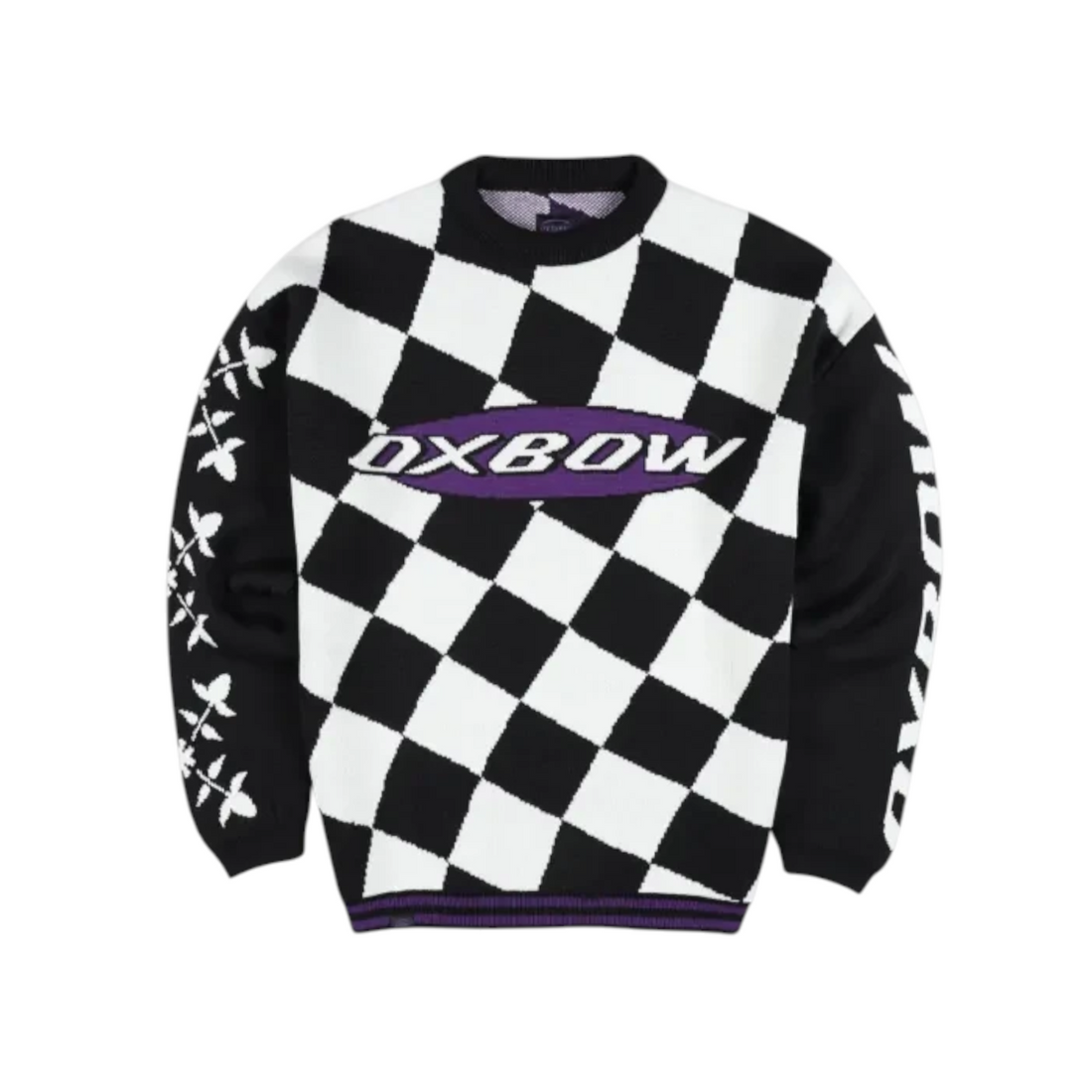 Pull Born2ride Oxbow Skolpen3-jp noir et blanc à motif damier, tricot jacquard en laine mérinos, coupe loose