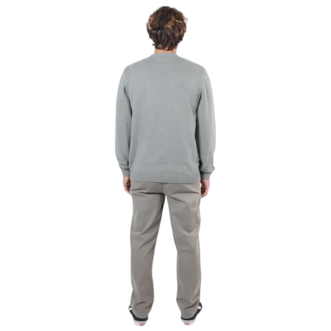Homme portant le pull Born2ride Oxbow Staple-jp gris chiné en mélange coton et laine, vue de dos