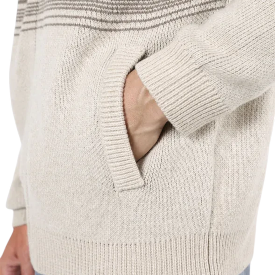 Pull Born2ride Oxbow Wildtrail en maille texturée coloris Seashell avec poches latérales et détails jacquard