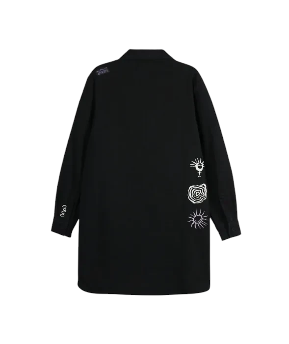 Robe chemise noire Born2ride Oxbow Brodyflo-drs en coton twill épais avec motifs graphiques blancs au dos