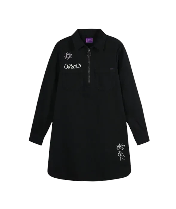 Robe chemise noire Born2ride Oxbow Brodyflo-drs en coton twill épais avec fermeture éclair et broderies blanches