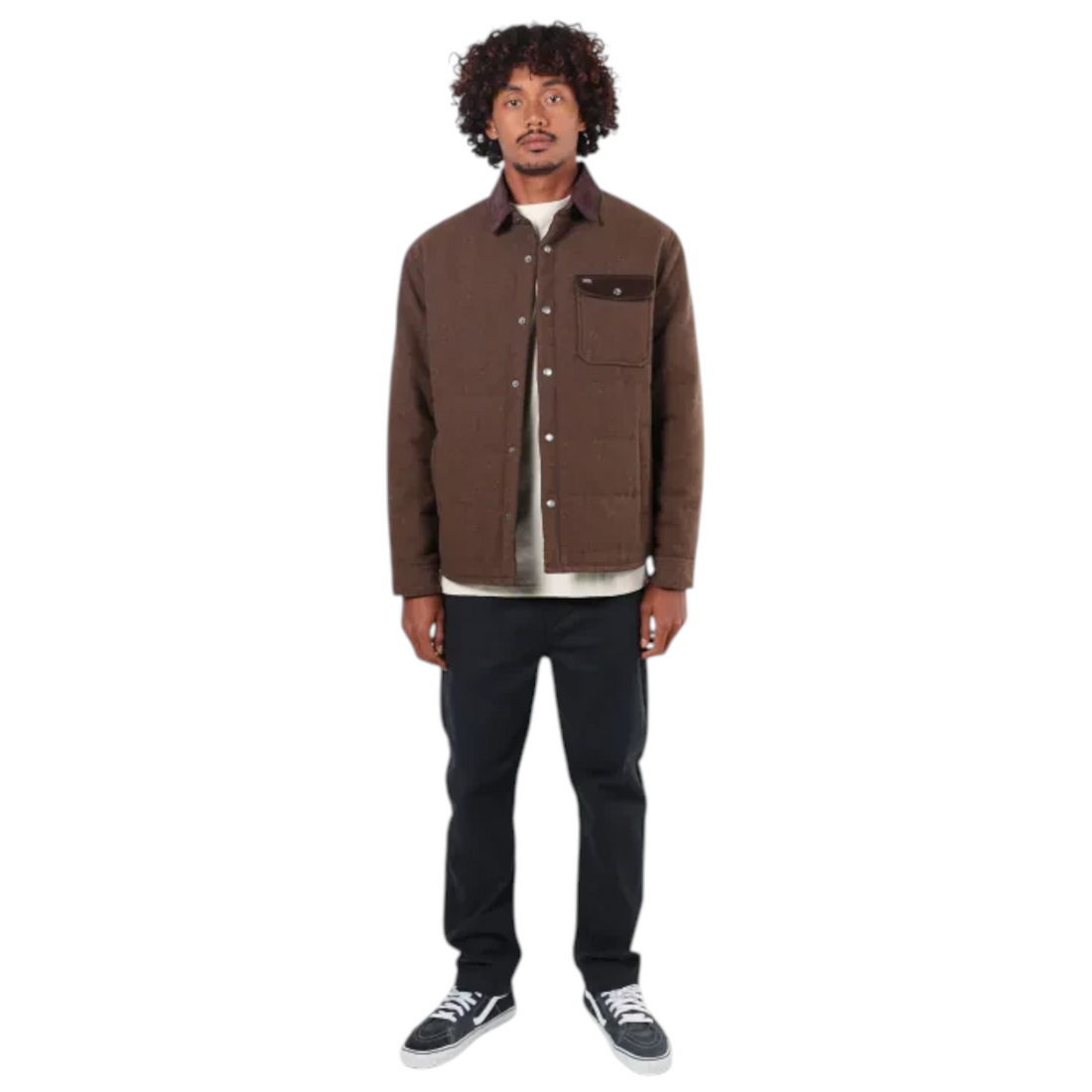 Homme portant la surchemise Born2ride Oxbow Outland-osh marron profond en mélange de laine texturé