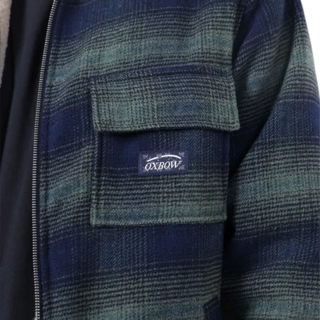 Veste Oxbow Ventura-jk Born2ride en laine et polyester recyclé à carreaux bleu marine et vert avec poche poitrine