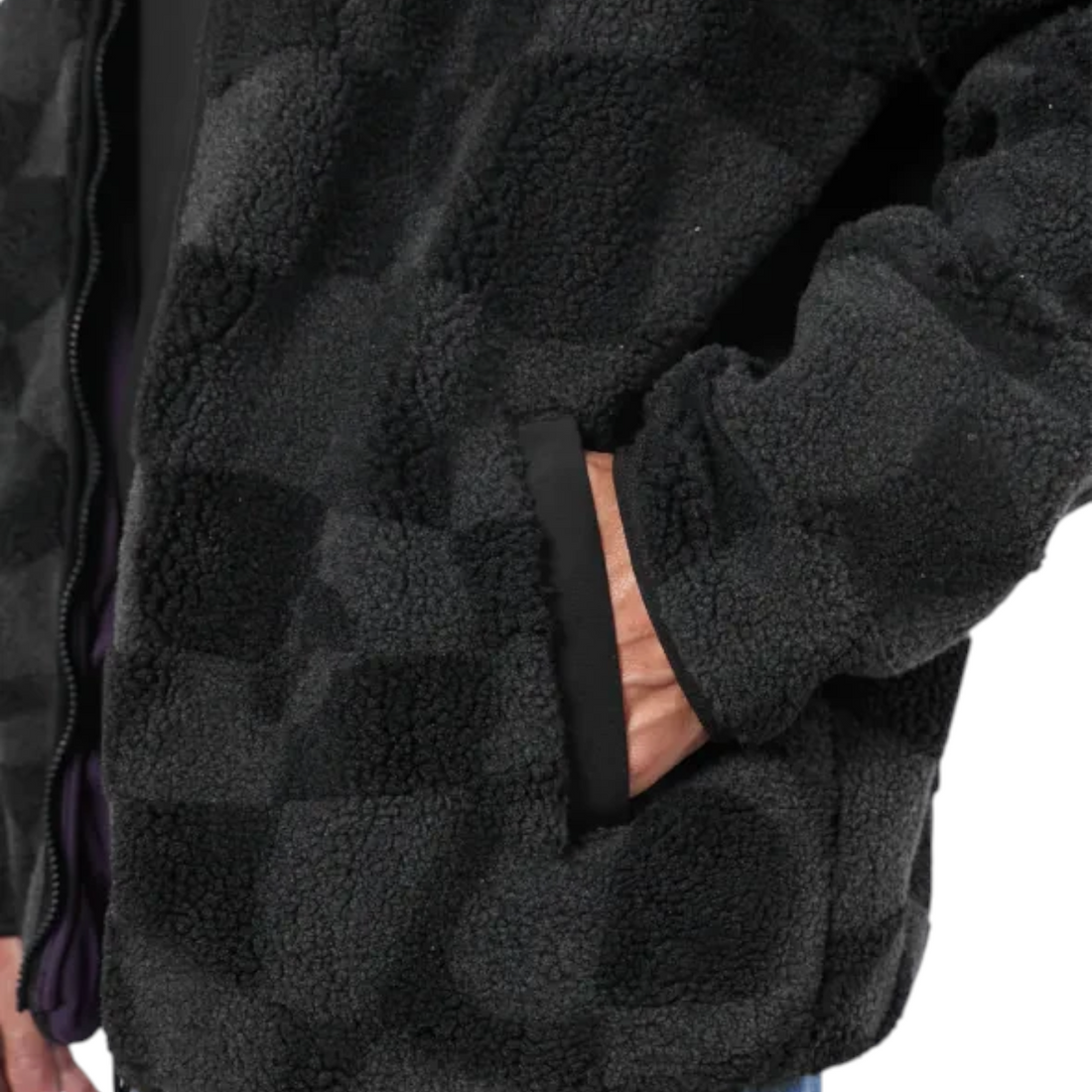 Veste sherpa Born2ride Oxbow Twist-wrm noire en polyester recyclé avec motif damier et poches latérales