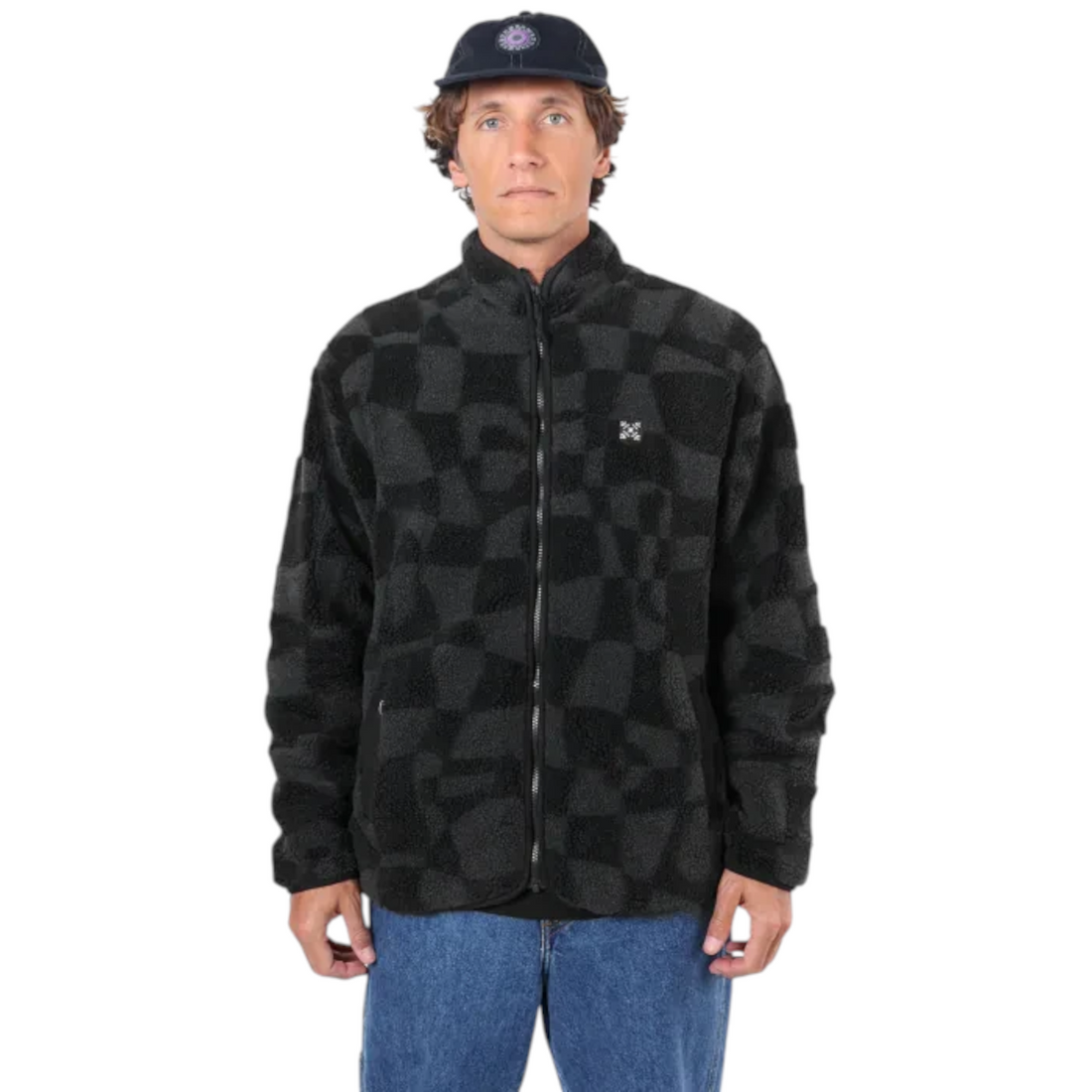 Veste sherpa Born2ride Oxbow Twist noire à motifs géométriques, fermeture zippée et bords élastiqués.