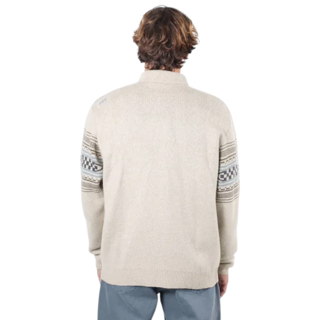 Vue arrière du pull Born2ride Oxbow Wildtrail-jp couleur Seashell en maille texturée avec motifs sur les manches