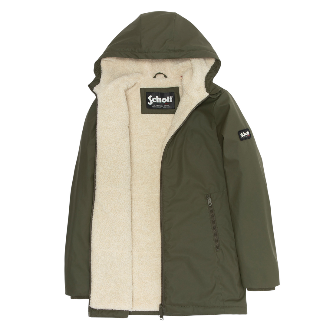 Parka enfant kaki Born2ride Schott Jacksonb avec capuche et doublure en sherpa crème