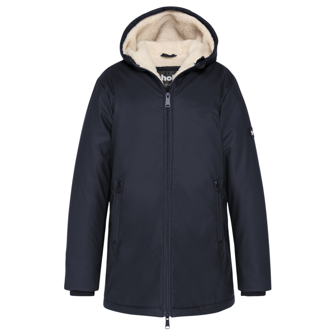 Parka enfant Born2ride Schott Jacksonb bleu marine avec capuche doublée en sherpa beige et fermeture zippée