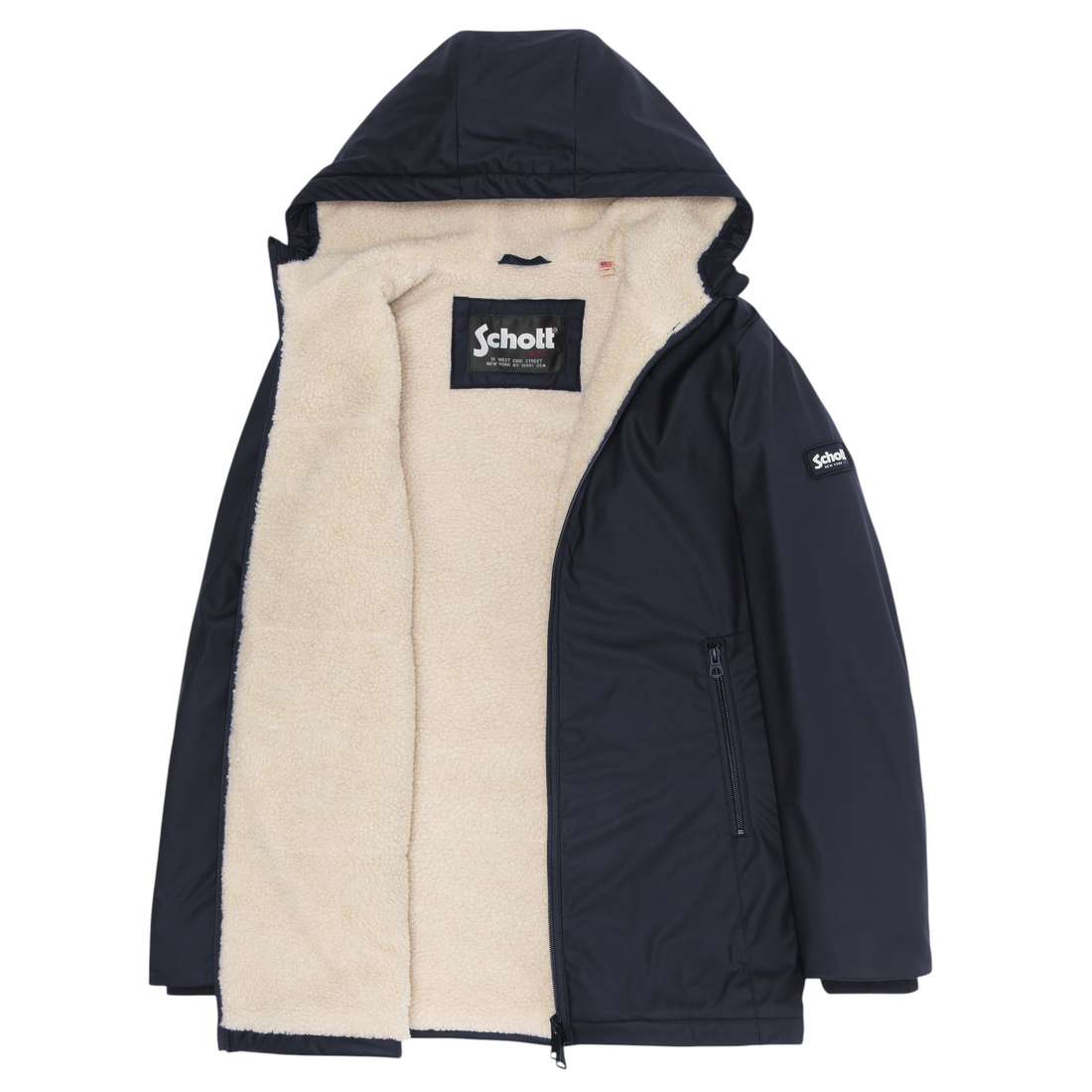 Parka enfant Born2ride Schott Jacksonb bleu marine avec capuche et doublure en sherpa beige