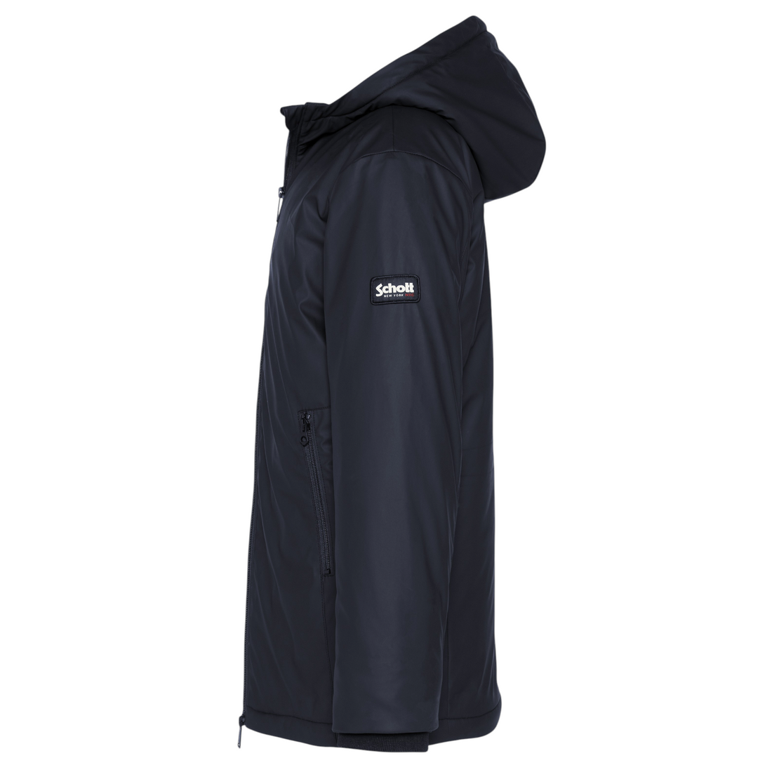 Parka enfant Born2ride Schott Jacksonb bleu marine avec capuche et logo sur la manche, vue de profil