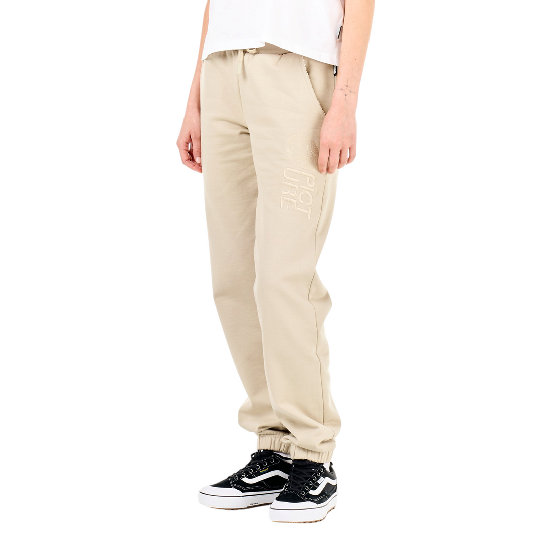 Pantalon de jogging Born2ride Picture Organic Cocoon couleur beige avec logo brodé et chevilles élastiquées