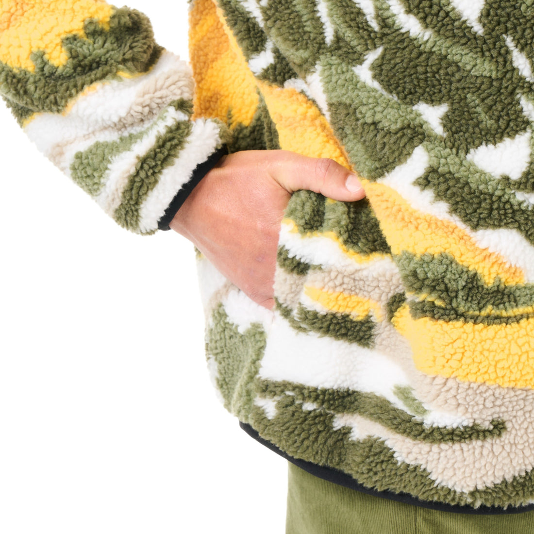 Veste polaire sherpa Born2ride Picture Organic Hafdals à motif camouflage vert et jaune avec poche latérale