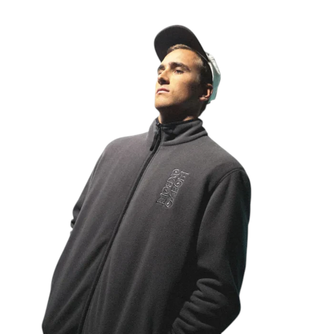 Homme portant une polaire réversible noire Oxbow Rituals-wrm avec logo brodé, disponible chez Born2ride