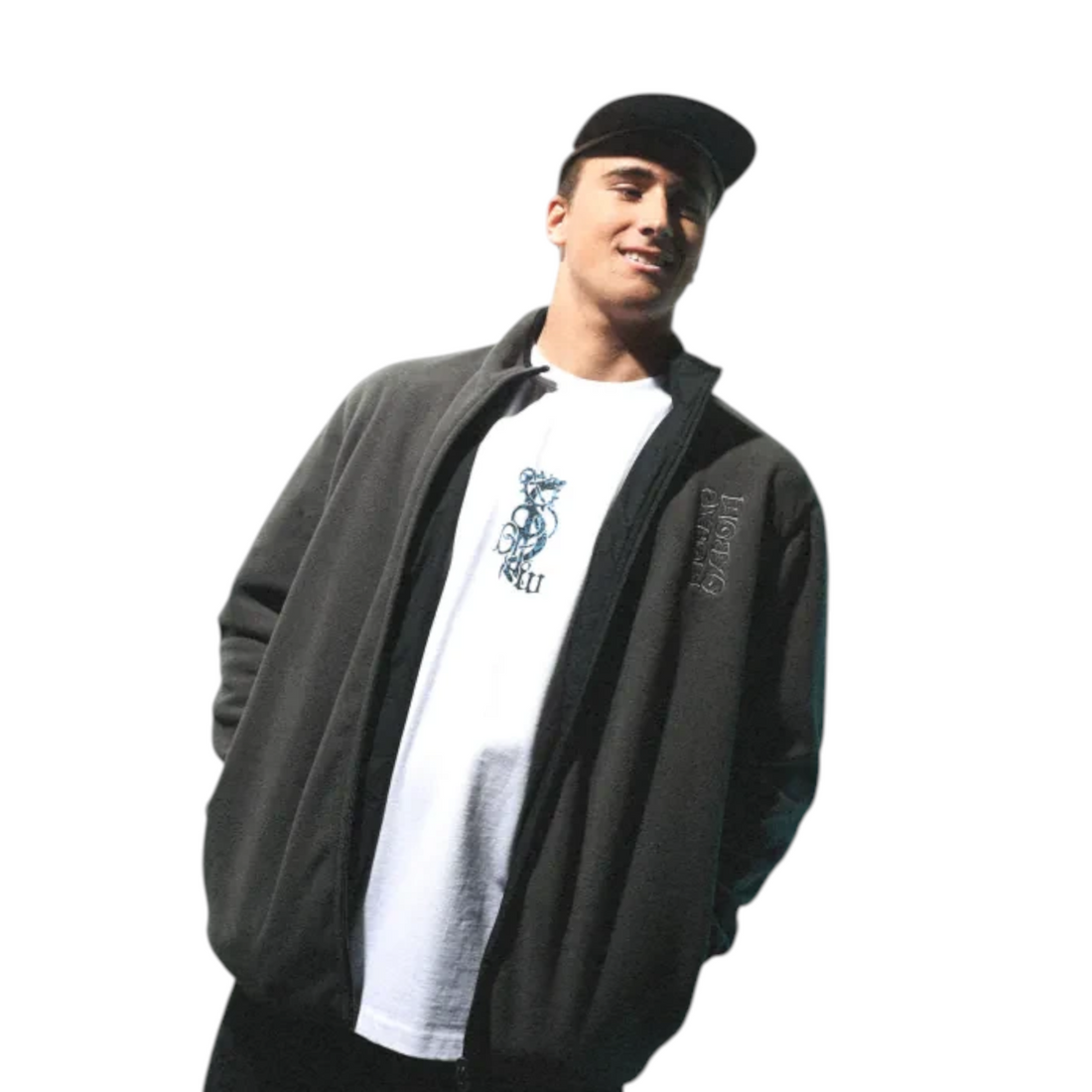 Homme portant la polaire réversible noire Oxbow Rituals-wrm vendue par Born2ride sur un t-shirt blanc