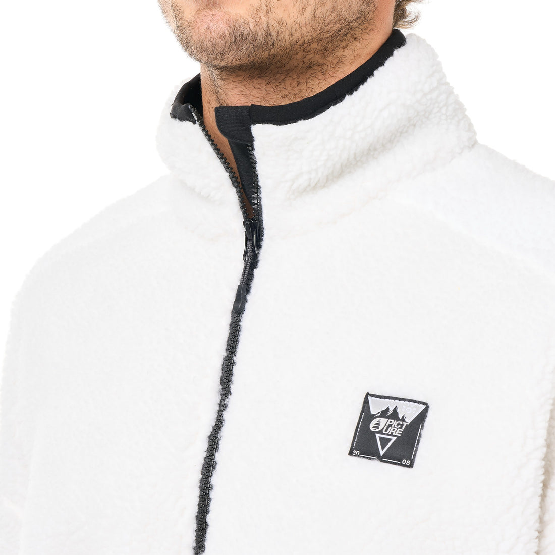 Veste polaire Born2ride Picture Organic Hafdals blanche en sherpa recyclé avec fermeture éclair noire