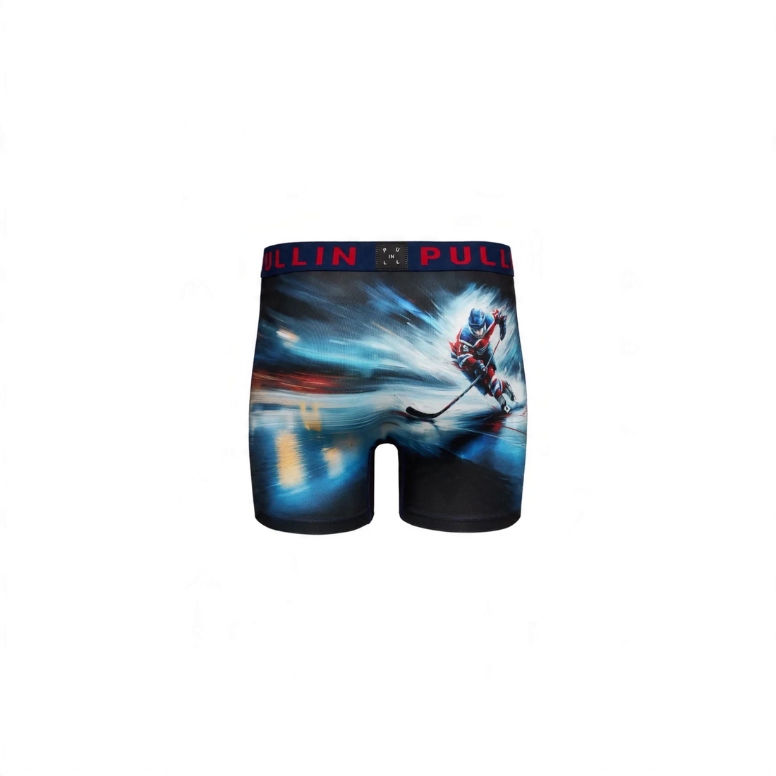 Boxer homme Born2ride Pull-in Fashion 2 Faceoff bleu avec imprimé joueur de hockey et ceinture élastique logotée