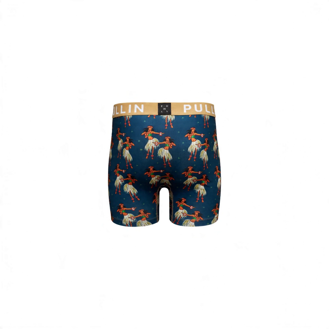 Boxer homme Born2ride Pull-in Fashion 2 Hop bleu avec imprimé danseuses hawaïennes et ceinture élastique logotée