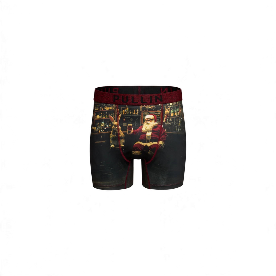 Boxer homme Born2ride Pull-in Fashion 2 Thanks noir avec imprimé Père Noël et lapin, ceinture élastique logotée