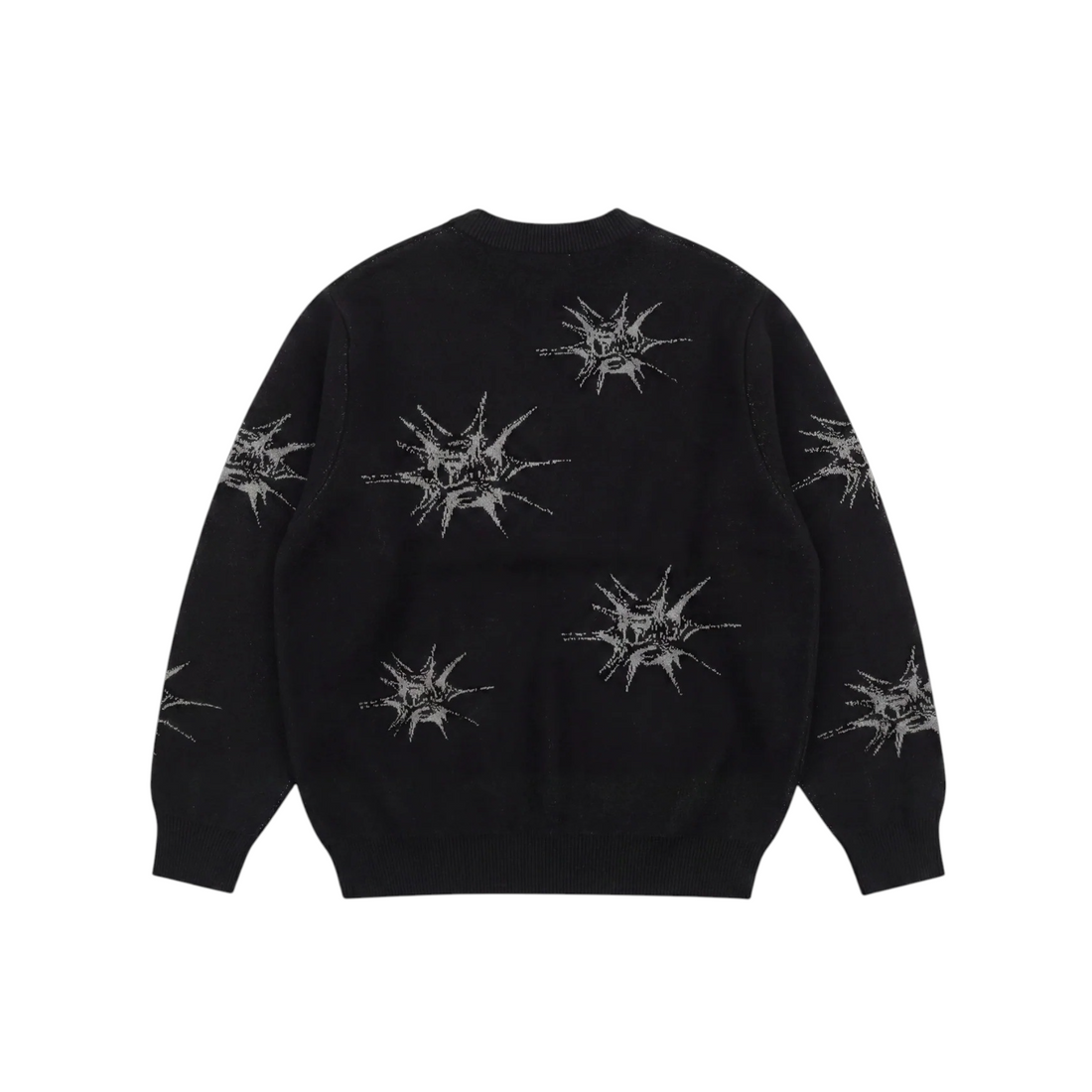 Pull Born2ride Jacker N°1890 noir à motif jacquard étoilé, coupe droite oversize en mélange de laine mérinos