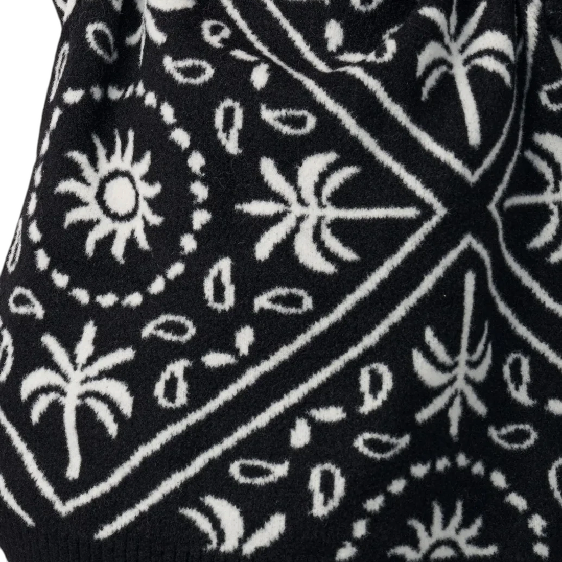 Pull Born2ride Rip Curl Bossa Nova en maille jacquard noire et blanche avec motif bandana et palmiers