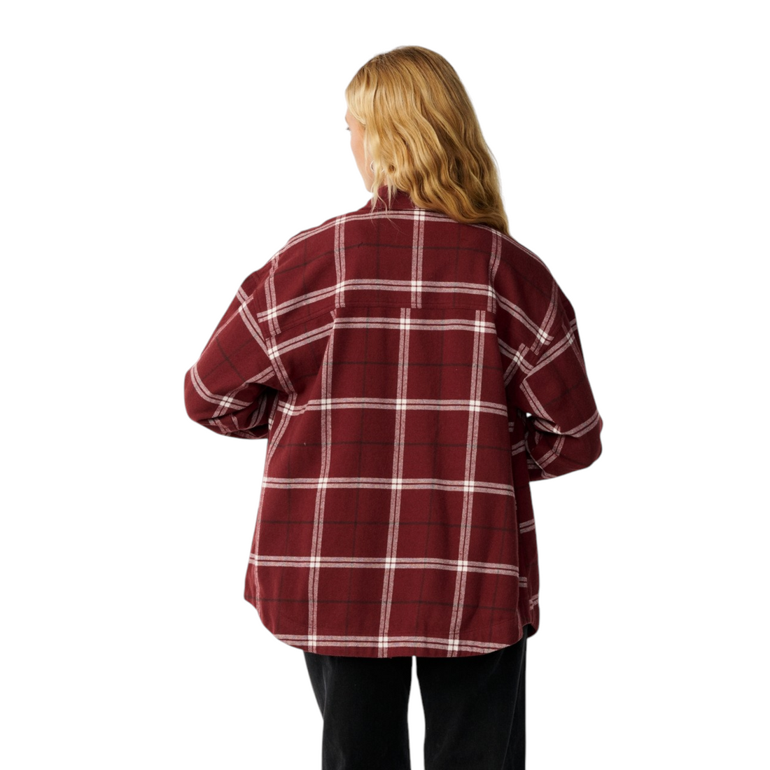 Vue arrière de la chemise en flanelle Born2ride Rip Curl Venture couleur prune à carreaux blancs