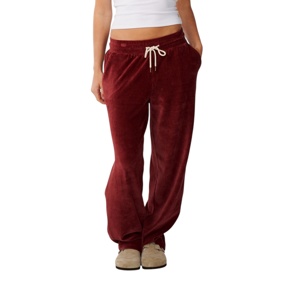 Pantalon de jogging Born2ride Rip Curl Cosy en velours côtelé couleur prune foncé avec taille élastiquée et cordon