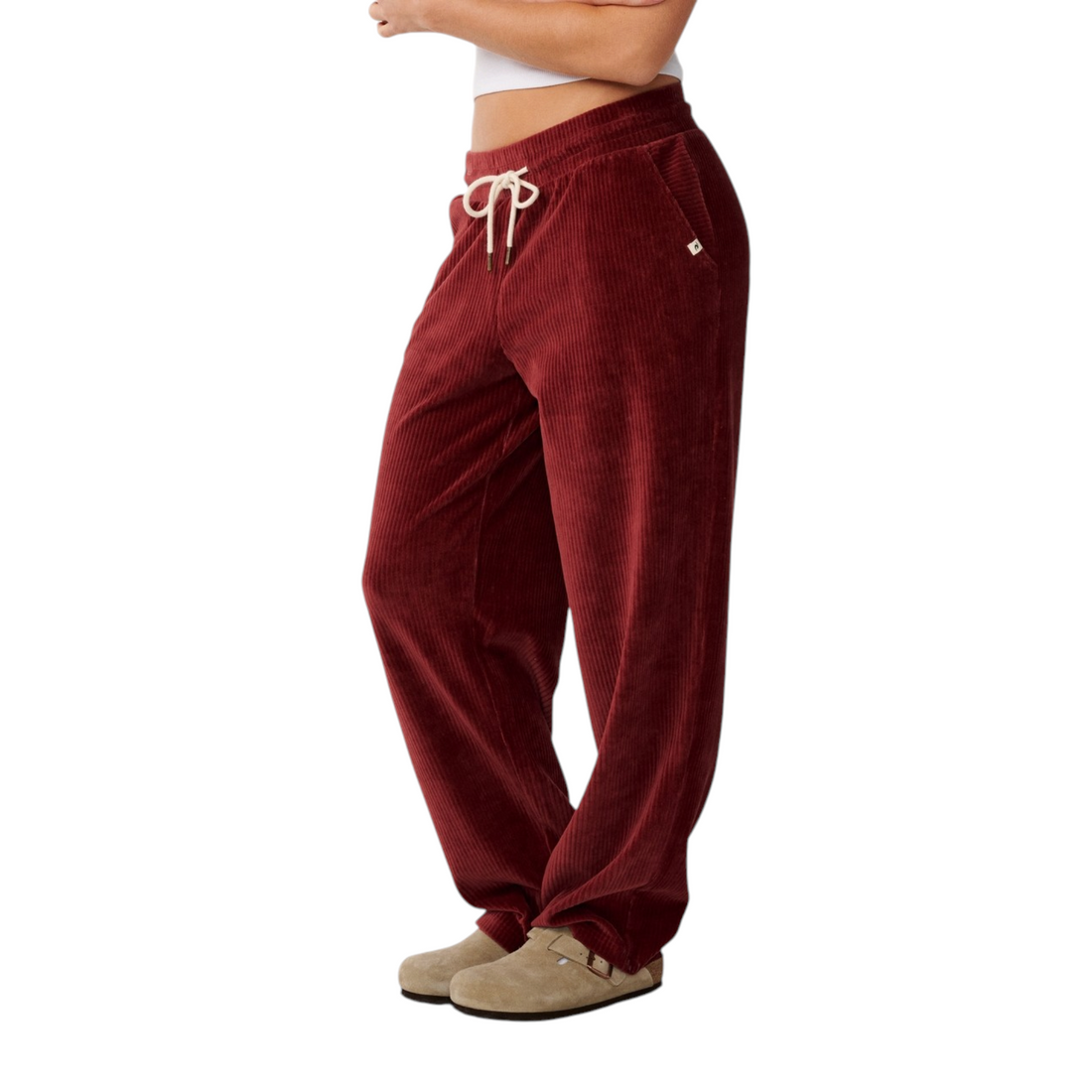 Pantalon de jogging Born2ride Rip Curl Cosy en velours côtelé couleur prune avec taille élastiquée et cordon