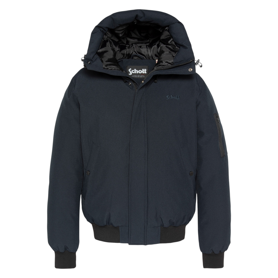 Blouson Born2ride Schott Beever bleu marine à capuche avec fermeture zippée et finitions en bord-côte