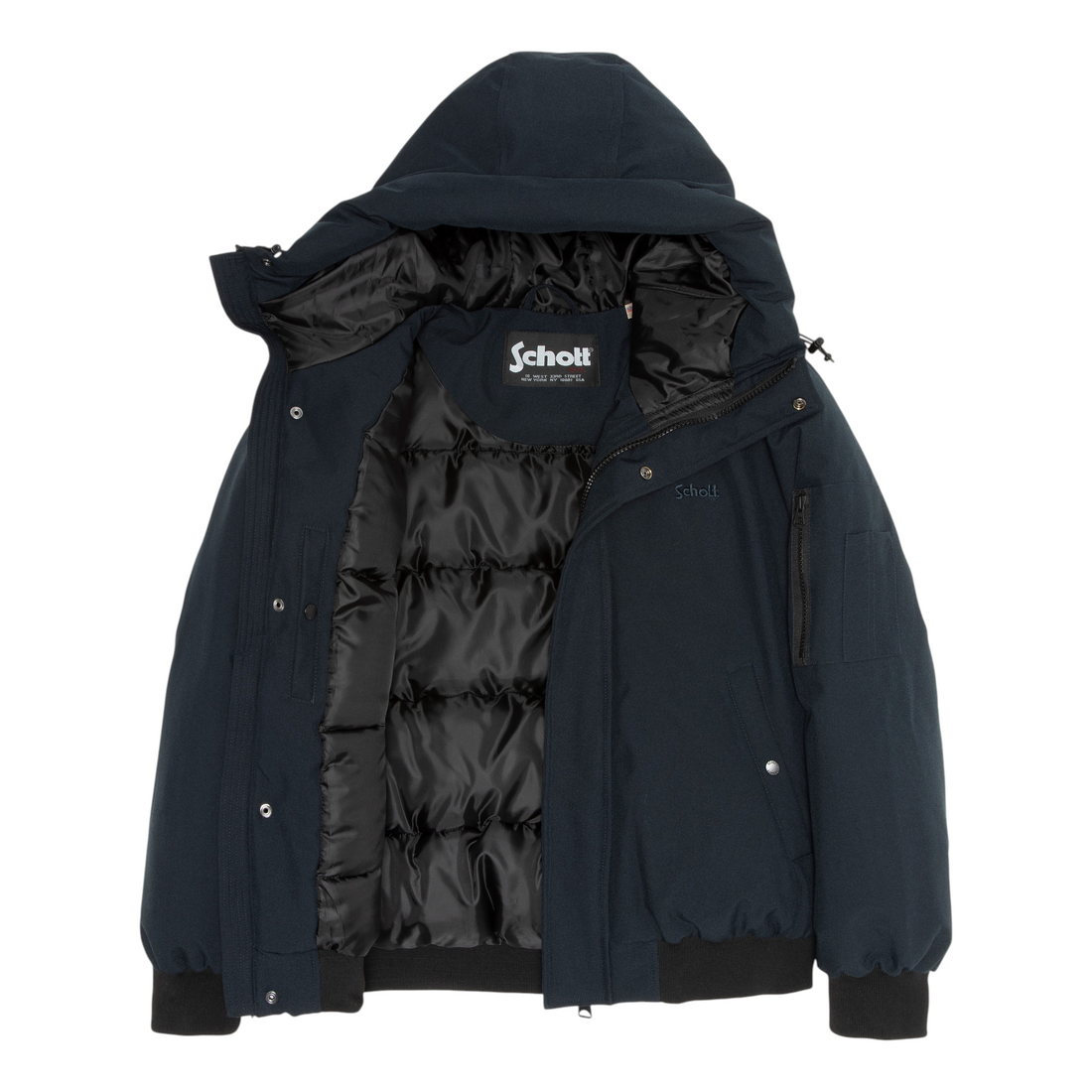 Blouson Born2ride Schott Beever bleu marine à capuche avec doublure matelassée et fermeture zippée