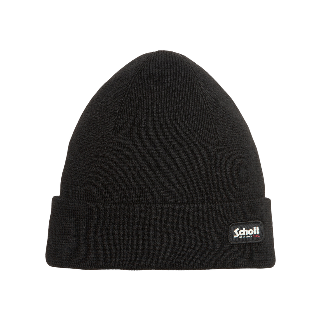 Bonnet noir Born2ride Schott Hatdamon en maille milano avec revers et logo Schott NYC cousu
