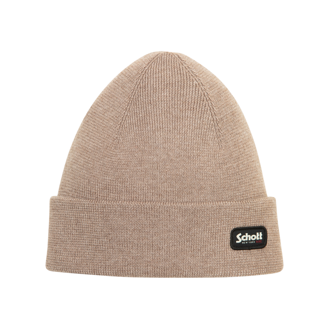Bonnet Born2ride Schott Hatdamon en maille milano taupe avec revers et écusson logo noir