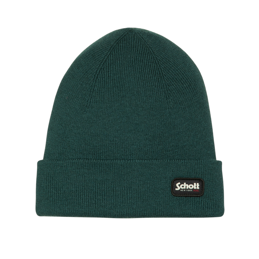 Bonnet Born2ride Schott Hatdamon en maille milano vert forêt avec revers et logo brodé