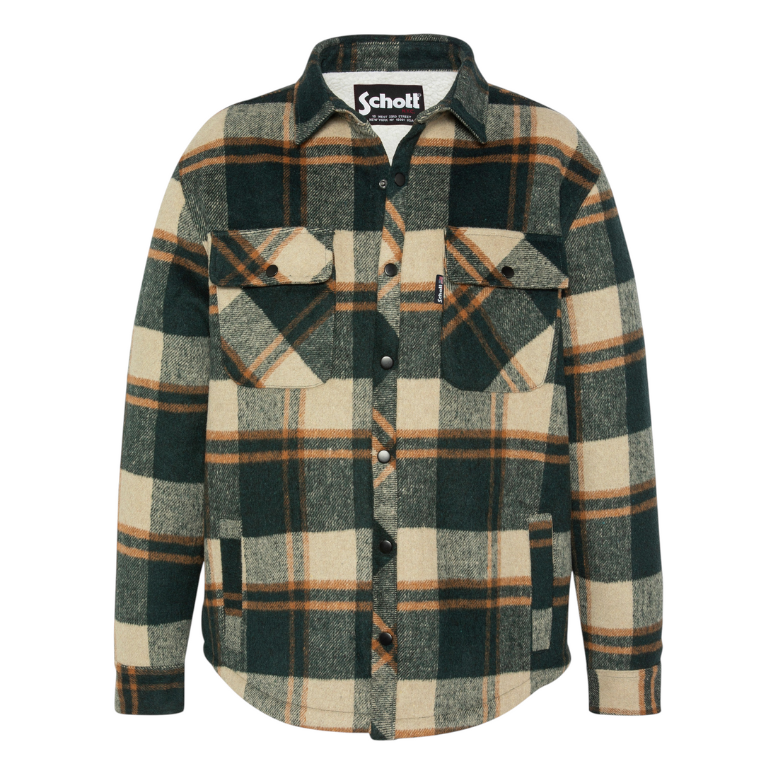 Veste Born2ride Schott Cary à carreaux verts et beiges avec doublure sherpa chaude et fermeture boutonnée