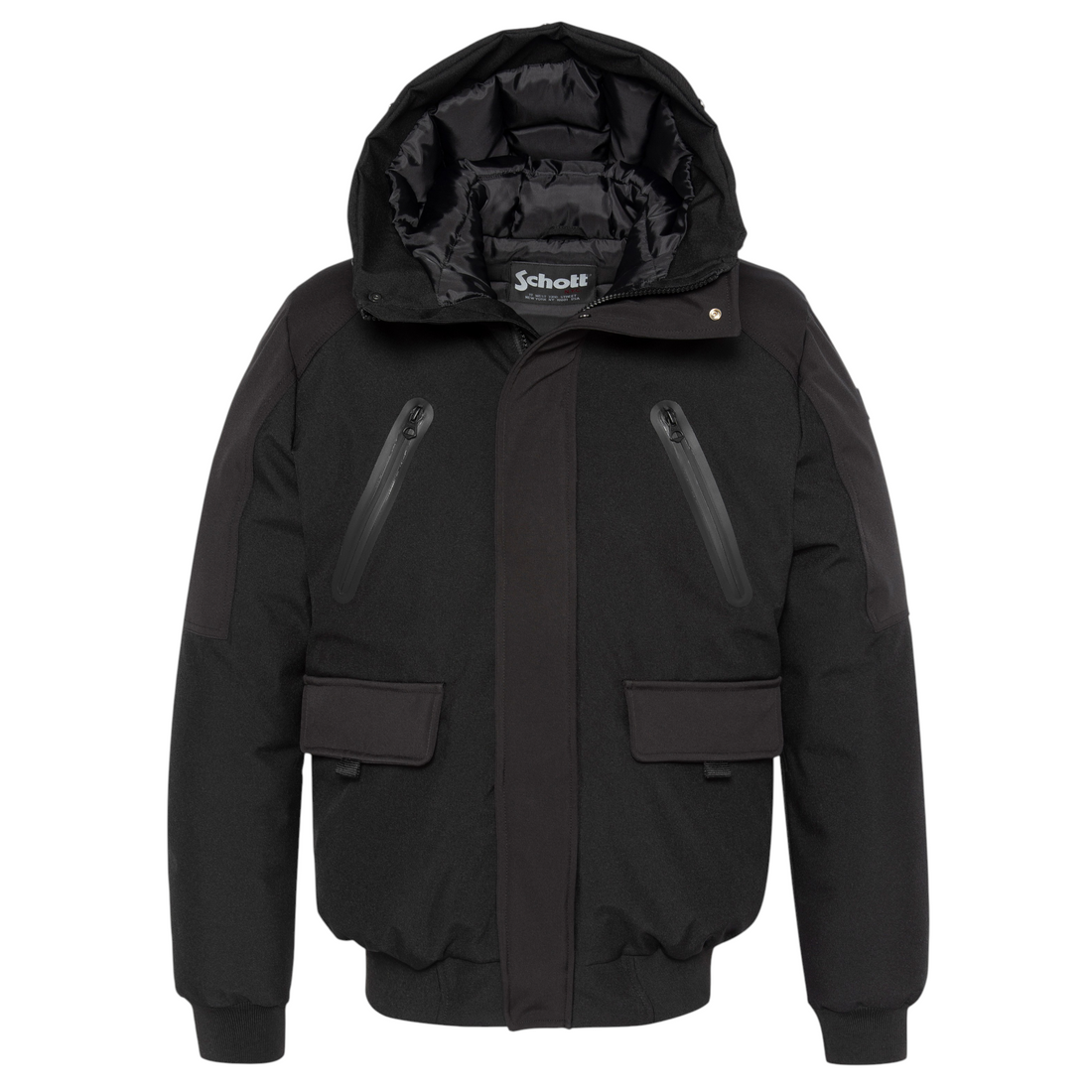 Blouson Born2ride Schott Gaveen noir en soft shell technique avec capuche ajustable et poches zippées