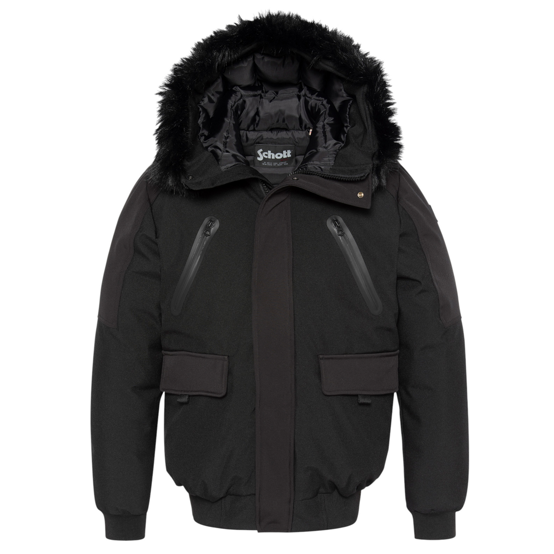 Blouson Born2ride Schott Gaveen noir en soft shell avec capuche ajustable et bordure en fausse fourrure