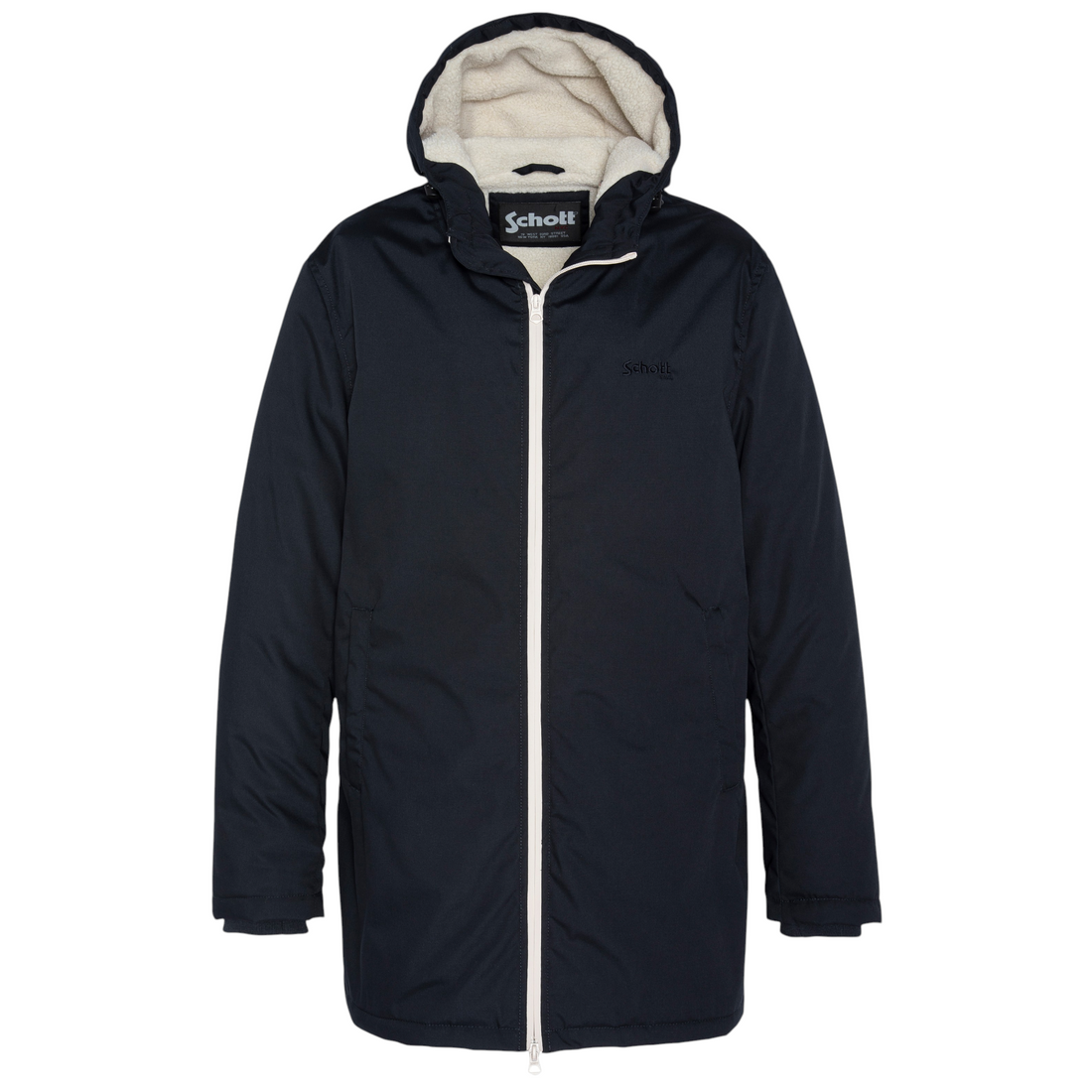 Parka longue Born2ride Schott Bluster bleu marine avec capuche et doublure en sherpa crème