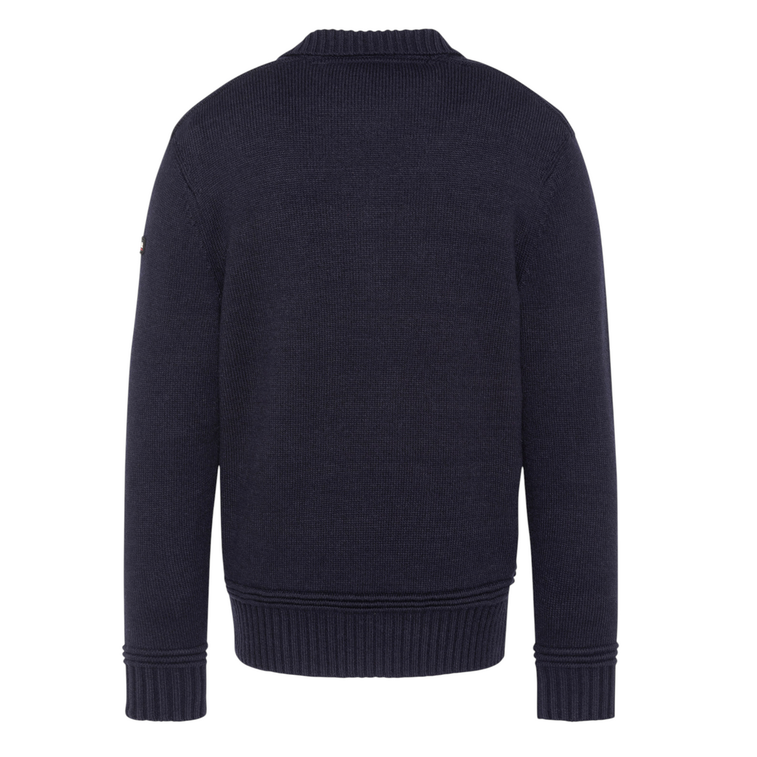 Vue arrière du pull Born2ride Schott Pldillon2 bleu marine en maille fantaisie avec finitions côtelées
