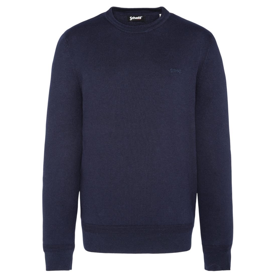 Pull col rond Born2ride Schott Plbeal1 en maille fine bleu marine en coton et laine