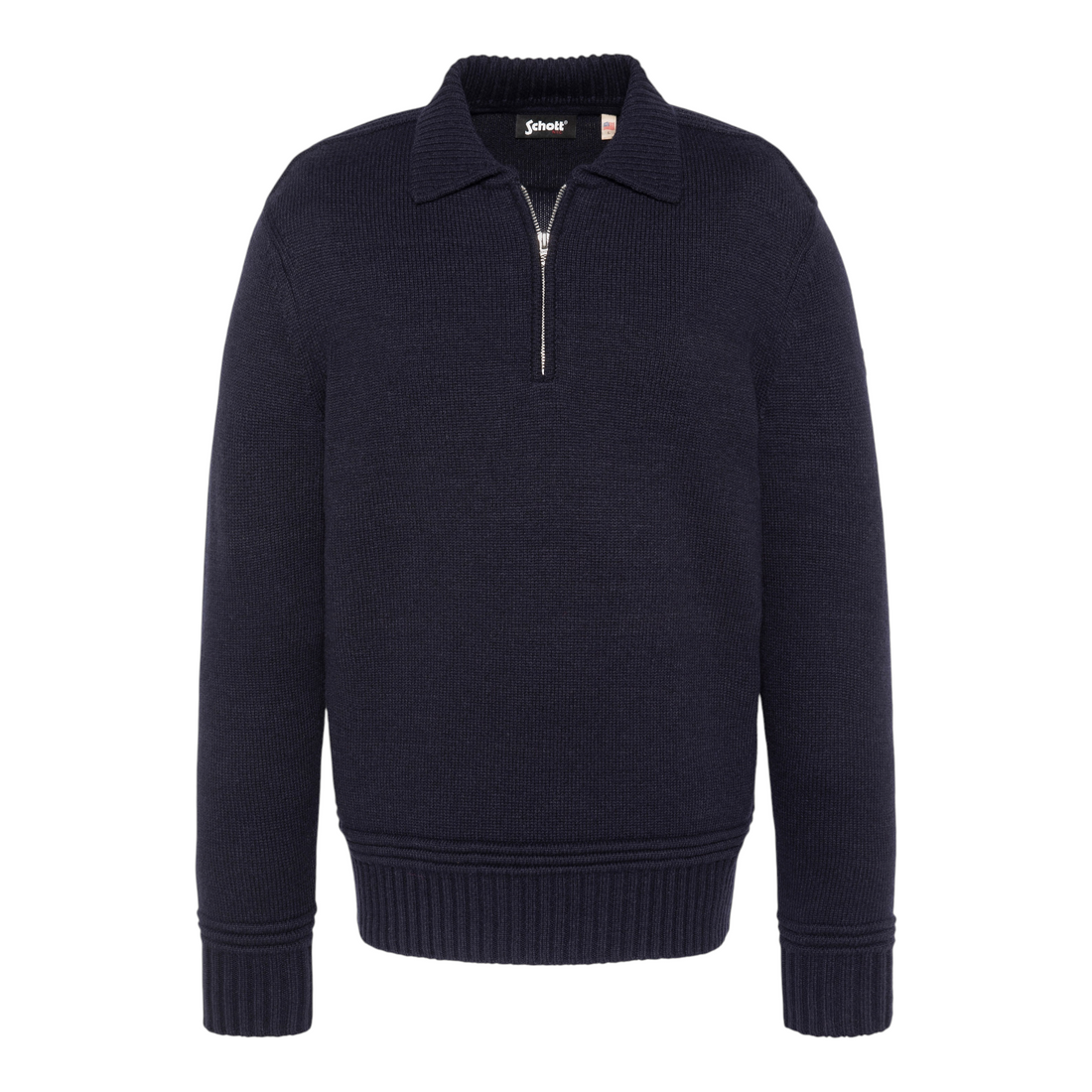 Pull Born2ride Schott Pldillon2 bleu marine en maille fantaisie avec col polo zippé et coupe droite