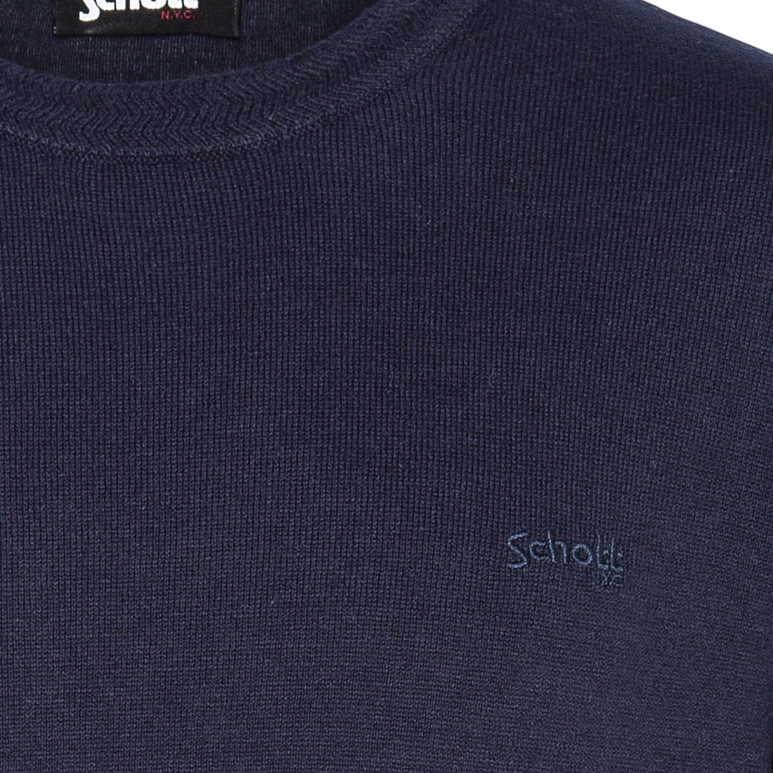 Pull Born2ride Schott Plbeal1 bleu marine en maille fine avec col rond et logo brodé ton sur ton