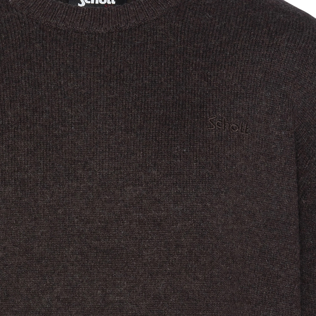 Pull Born2ride Schott Pllance1 en maille lambswool couleur café avec col rond et logo brodé ton sur ton