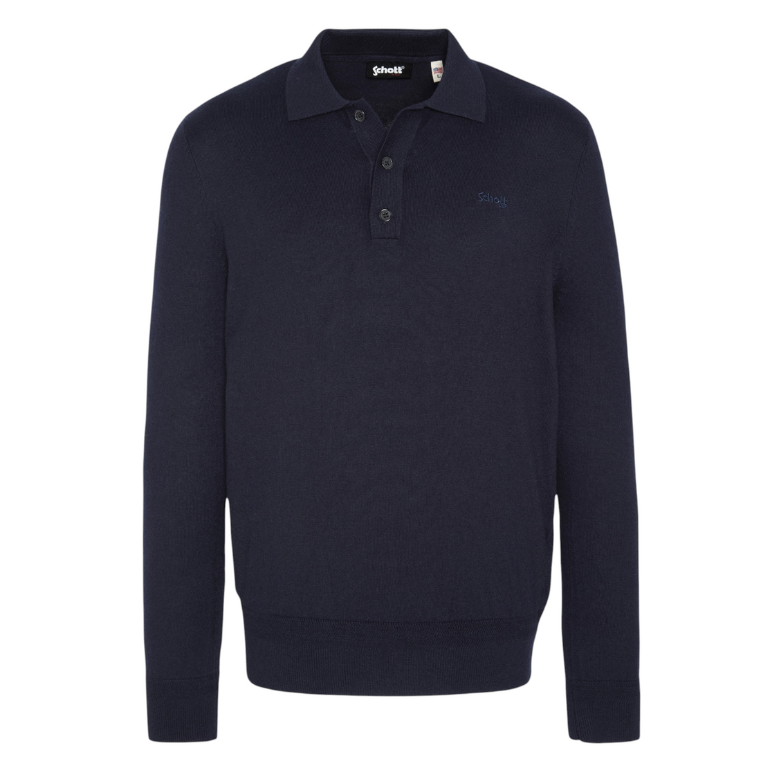 Pull polo Born2ride Schott en maille fine bleu marine avec patte de boutonnage et logo brodé