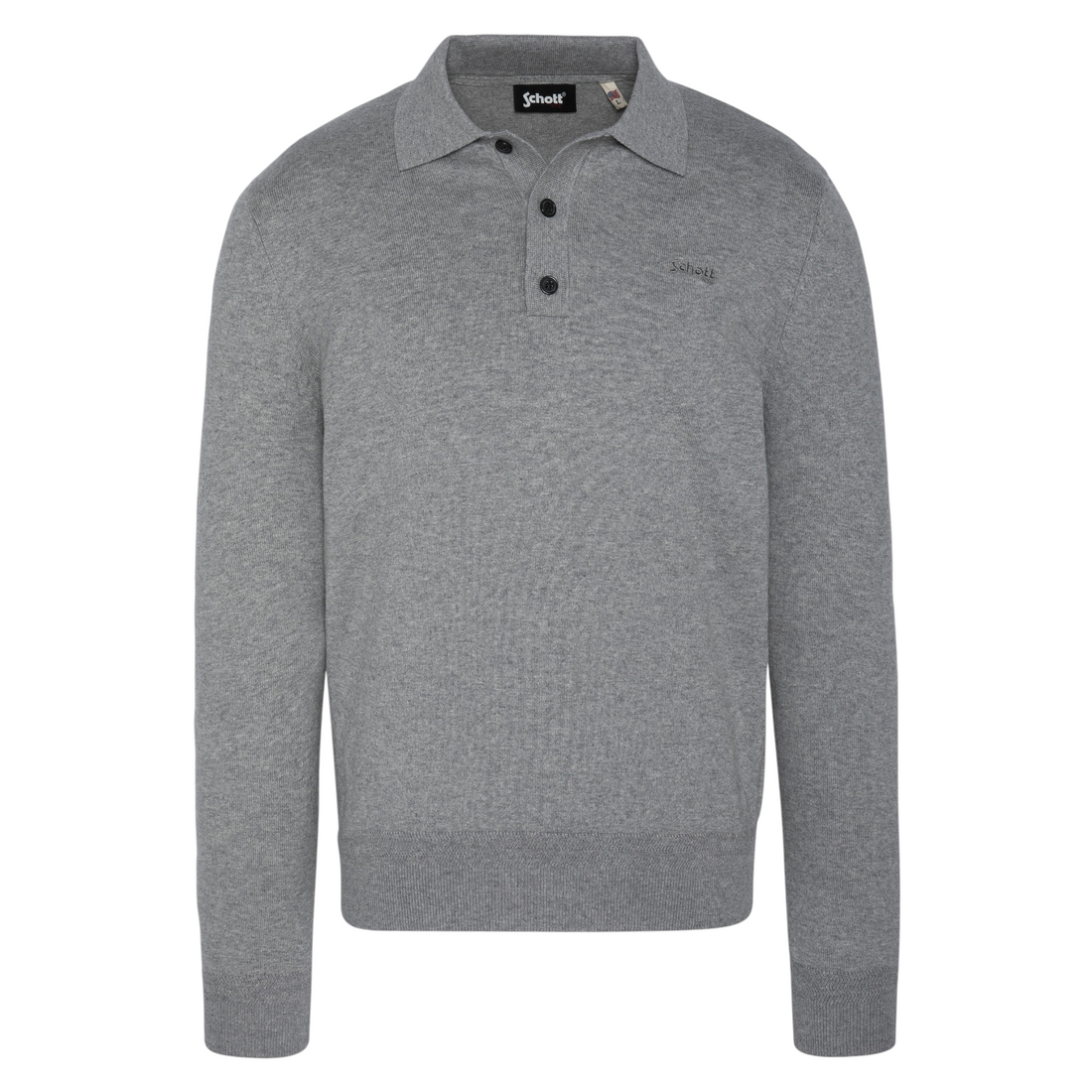 Pull polo Born2ride Schott Plbeal7 en maille fine gris chiné avec patte de boutonnage et logo brodé