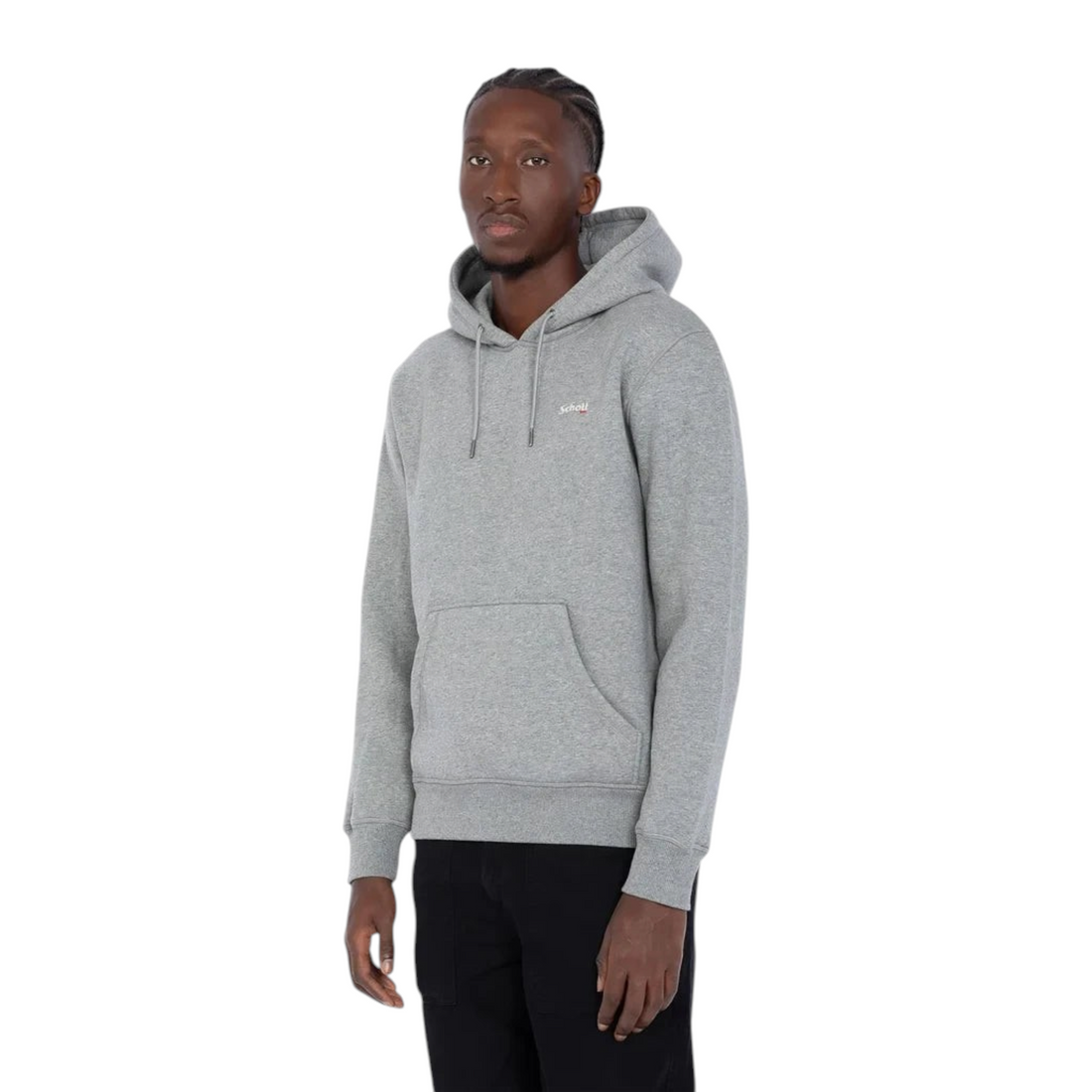 Homme portant un sweat à capuche Born2ride Schott Swcasual2 en molleton gris chiné avec poche kangourou