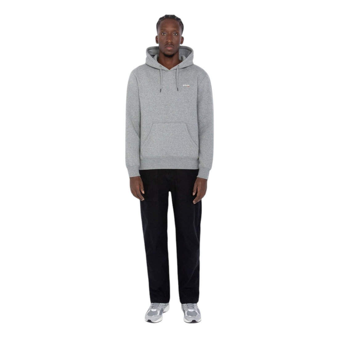 Homme portant le sweat à capuche Born2ride Schott Swcasual2 en molleton gris chiné avec poche kangourou