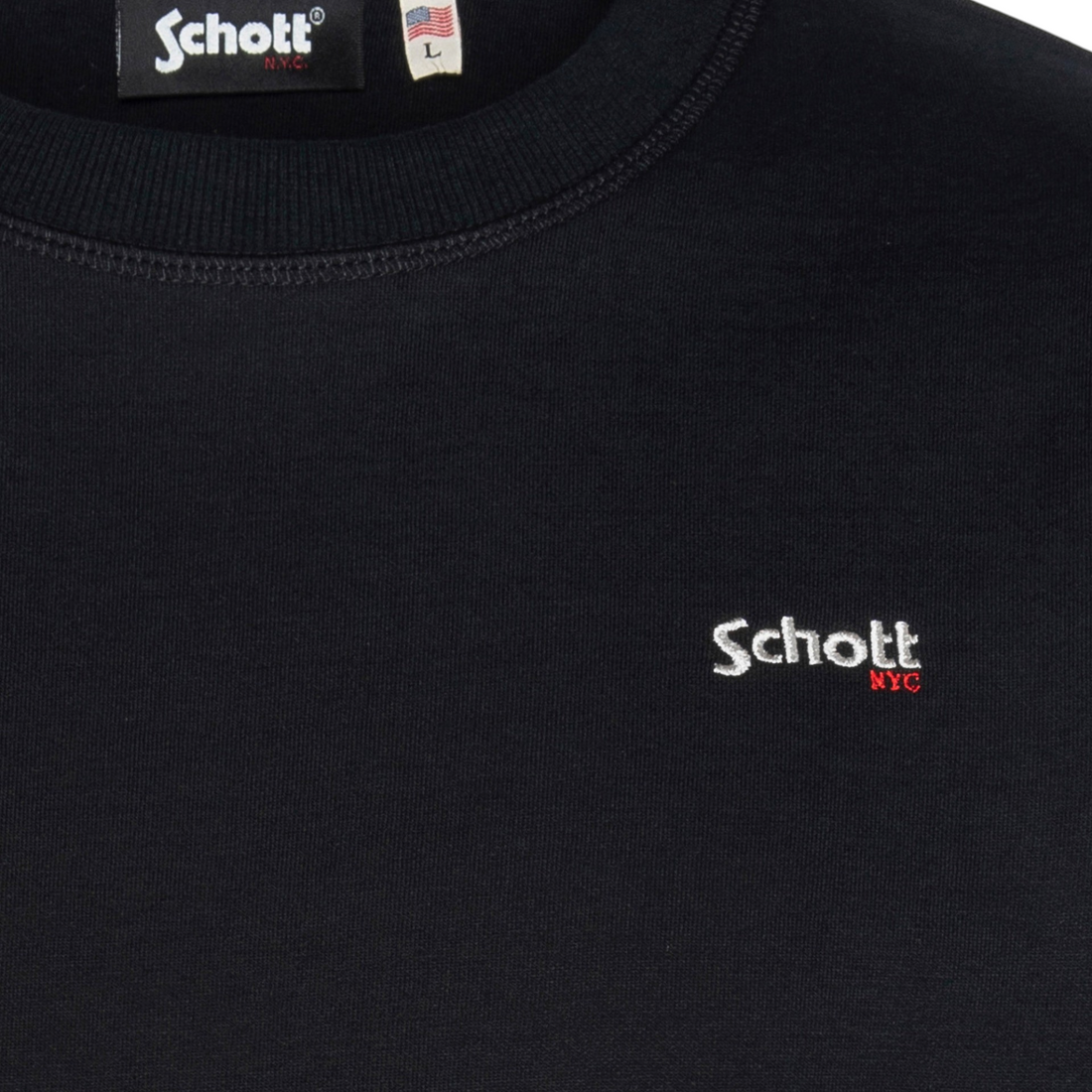 Sweatshirt Born2ride Schott Swcasual1 noir en molleton épais avec col rond et logo brodé sur la poitrine
