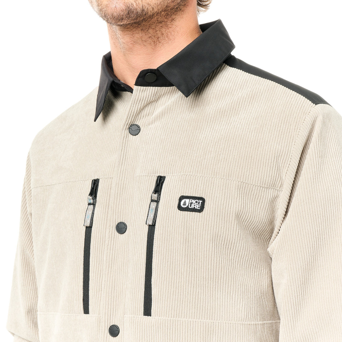 Veste Born2ride Picture Organic Bmdji en velours côtelé beige avec poches zippées et col contrastant noir